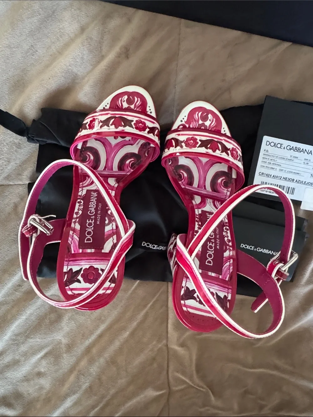 Authentic Dolce & Gabbana Pink Printed Ankle-Strap platform Heels 36.5